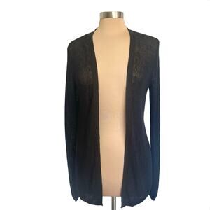 Ines De La Fressange + Uniqulo Black Mesh Open Front Cardigan Linen Womens LARGE